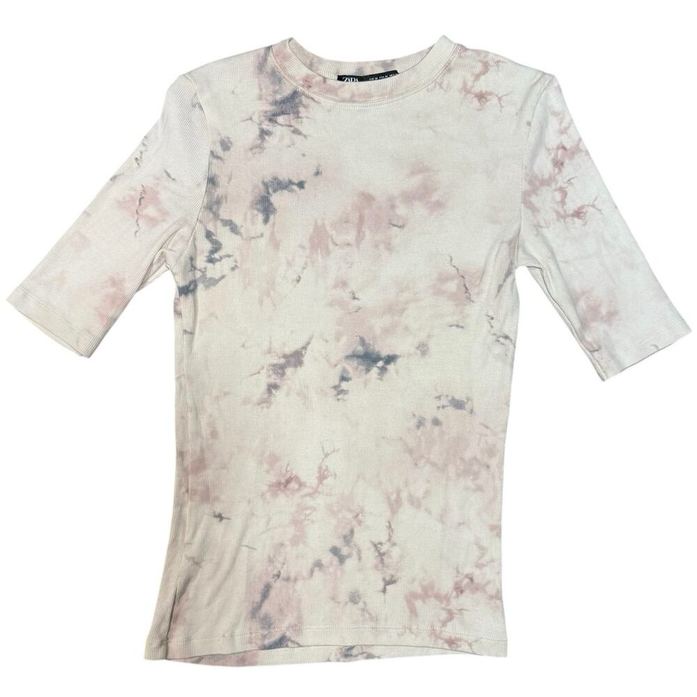 Zara Short Sleeve Tie Dye Shirt Ribbed Crew Neck Top Women's Size Medium NWOT